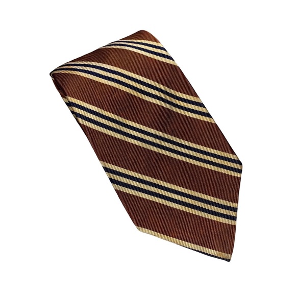 Robert Talbott Hand Sewn for Clipper Shop Clothers Brown Tan Blue Stripe SILK - Picture 1 of 5